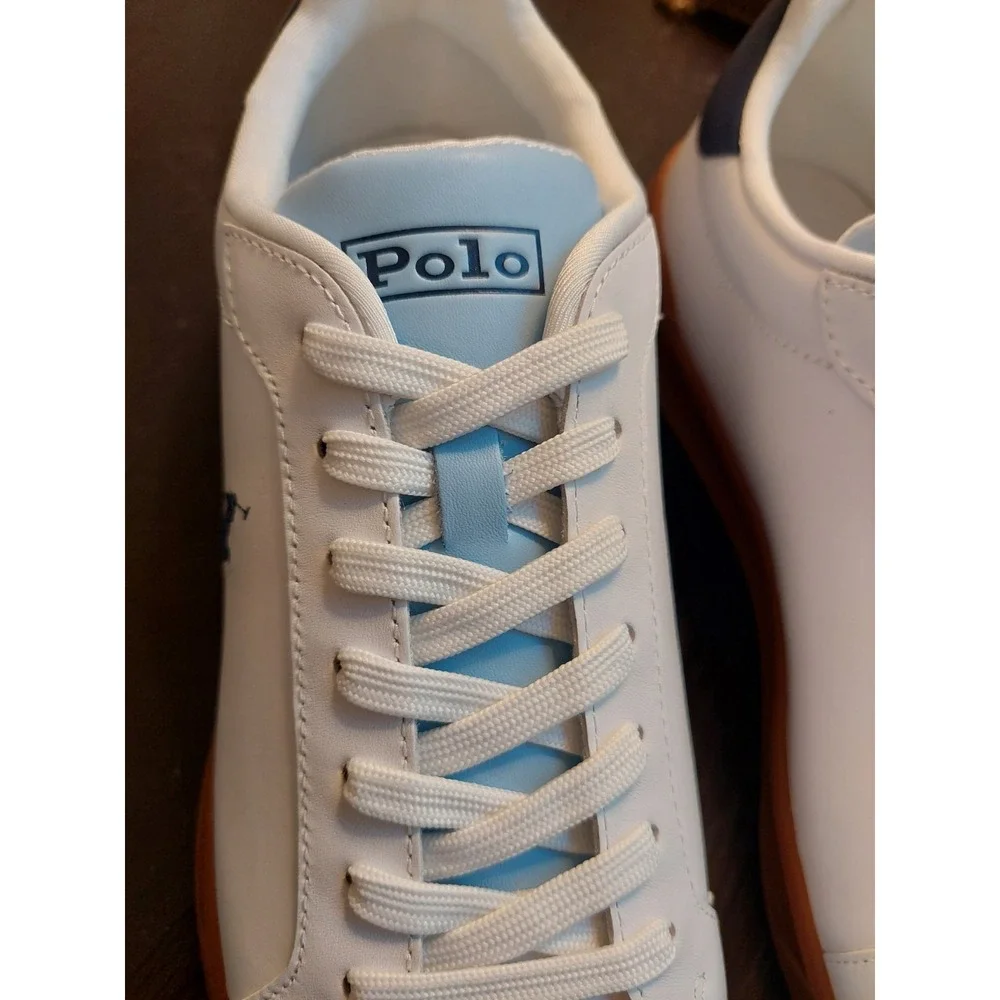 Polo Ralph Lauren Men's Heritage Court Leather Sneakers White/Navy Size 9 NEW!